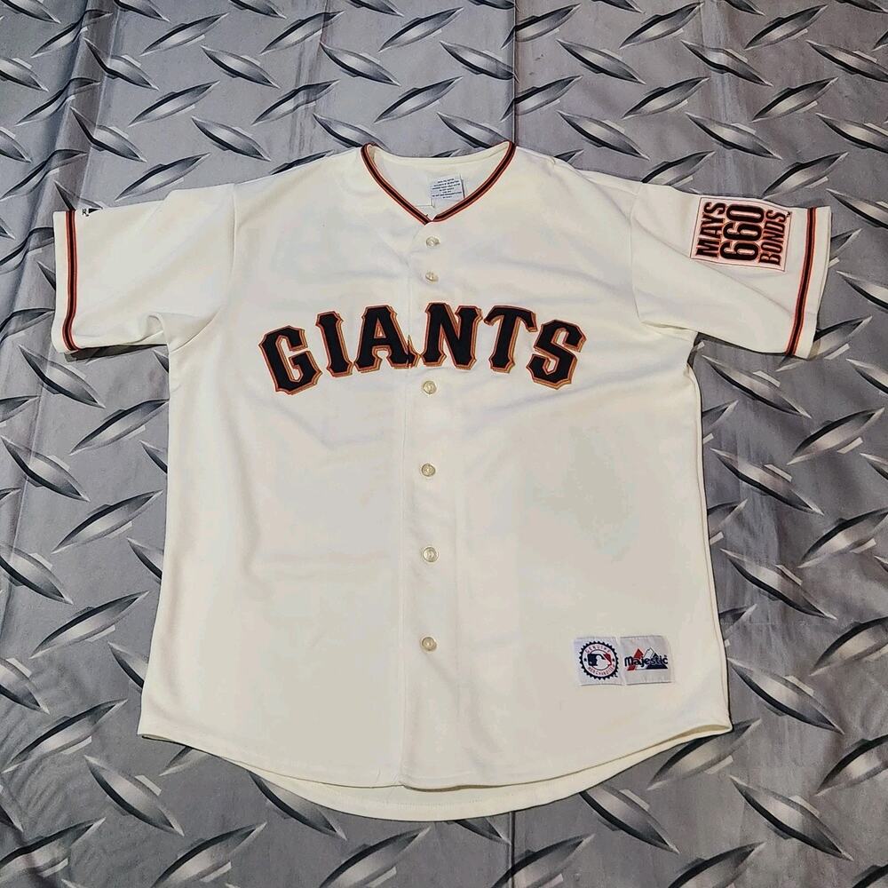Majestic San Francisco Giants Willie Mays Jersey Barry Bonds Patch Size L